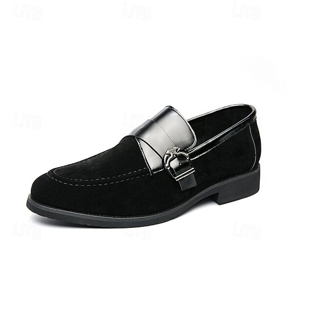 Strap Men's Leather Metal Loafers Suede with and Patent