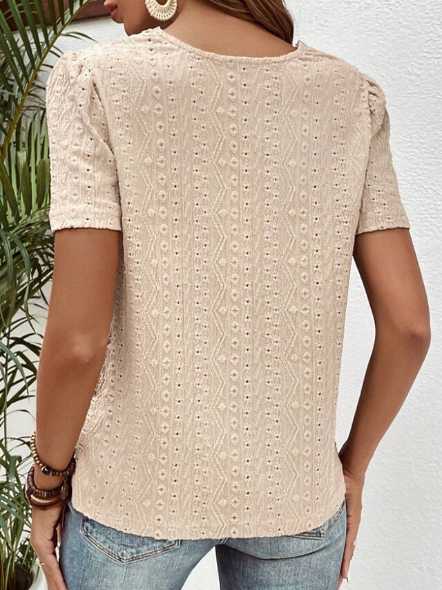 Women's T Shirt Lace Patchwork Plain Fashion Modern Casual