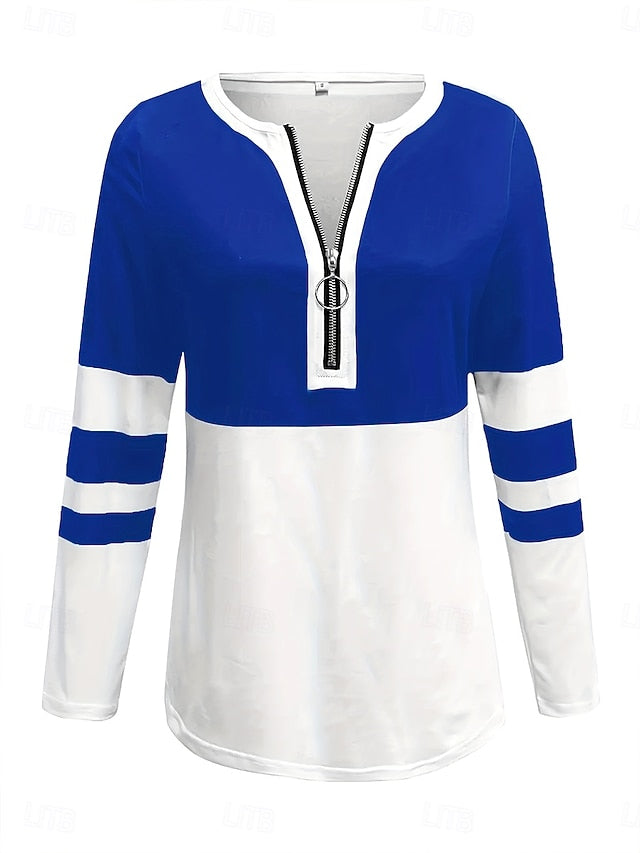Women's T shirt Long Sleeve Graphic Color Block Striped