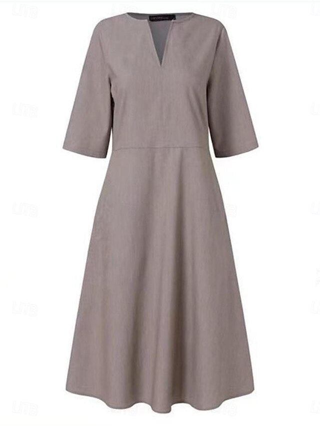 Women's Blue Black Gray Summer Spring Midi Dress Cotton