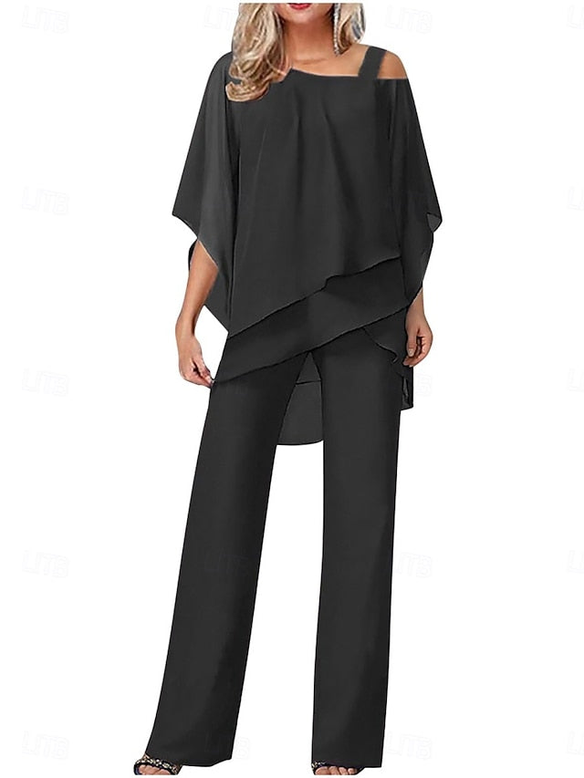 Women's Pants Sets 3/4 Length Sleeve One Shoulder Solid