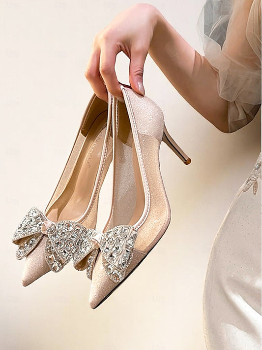 Rhinestone with Glitter Heels Women's High Bow