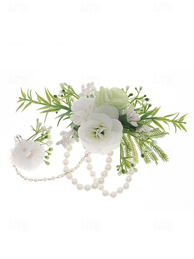 Pearls and Hand Jewelry – Floral Set White Wrist Elegant with