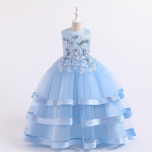 Dress Colored Wedding Sleeveless Kids Solid Girls' Party
