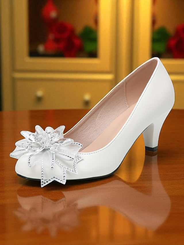 with White Heel Shoes Wedding Women's Low Crystal Bow