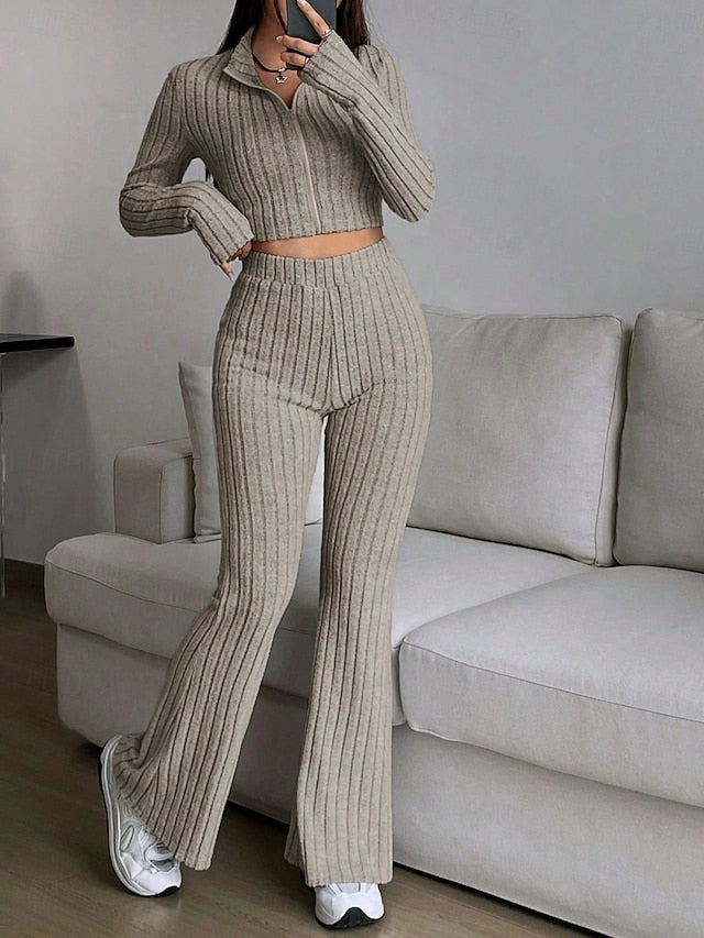 Women's Pants Sets Bolero Top Long Sleeve Shirt Collar