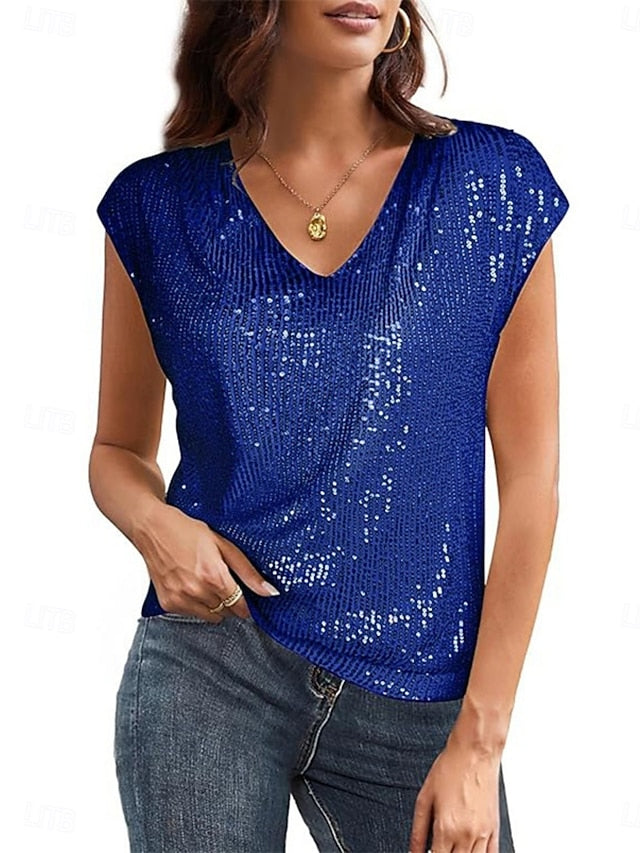 Women's Blouse Sequin Tops Sequins Plain Stylish Classic