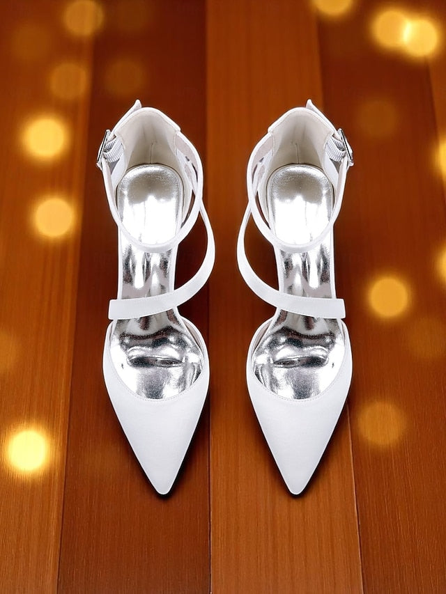 Toe Women's Block Satin Pointed - Heels Champagne