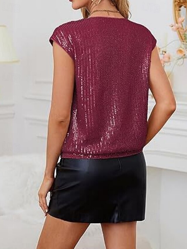 Women's T Shirt Tee Top Sequins Solid Color Elegant Fashion