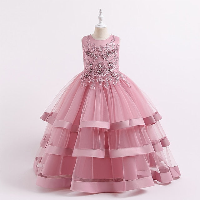 Dress Colored Wedding Sleeveless Kids Solid Girls' Party