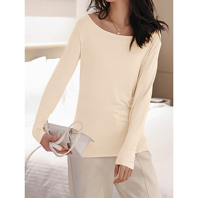 Women's T Shirt Plain Fashion Stylish Basic Long Sleeve