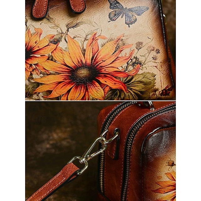 Sunflower – Print Butterfly and Vintage with Handbag Leather