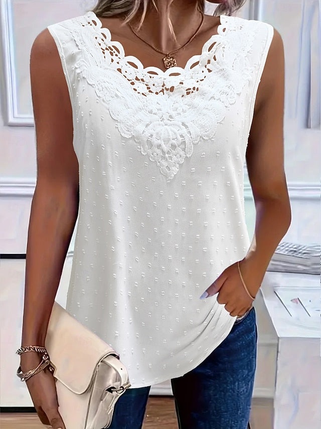 Women's Tank Top Lace Tops Lace Patchwork Plain Fashion