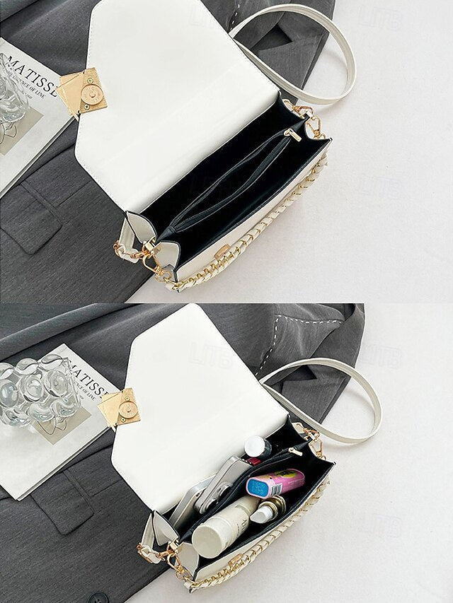 Women's Elegant Faux Leather Crossbody Handbag, Chic Top