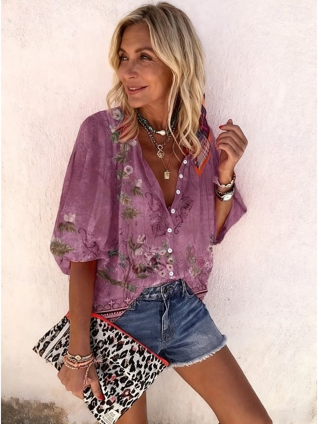Women's Shirt Print Ombre Floral Graphic Bohemia Vintage