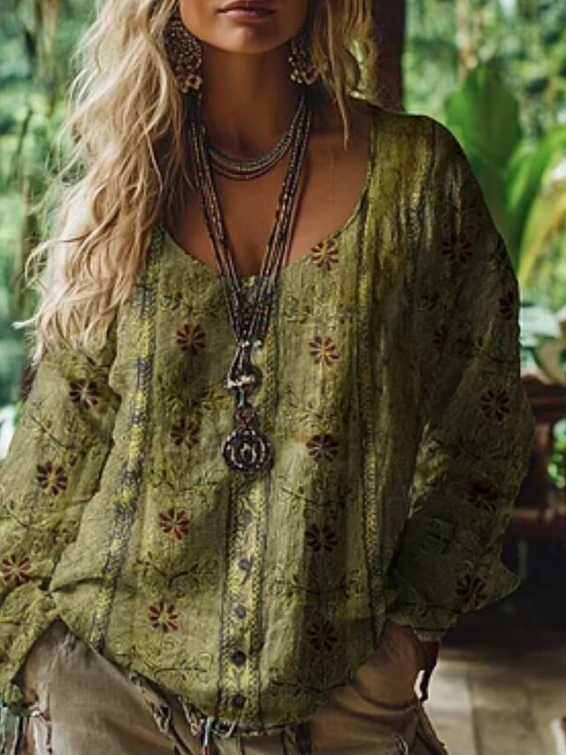 Women's Western Blouse Boho Shirt Blouse Flower Modern