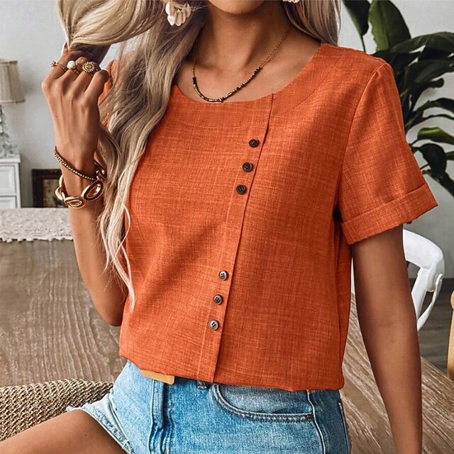Women's Summer Shirt Casual Shirt Blouse Ruched Buttons