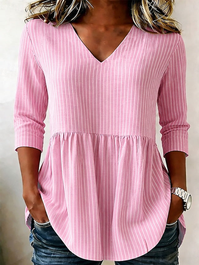 Women's Blouse Ruched Graphic Geometric Striped Elegant