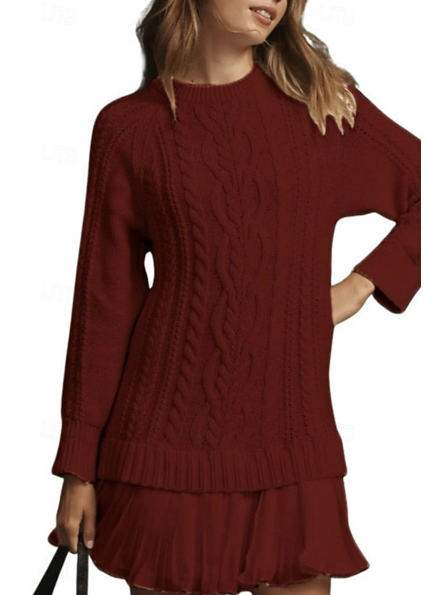Women's Sweater Dress Casual Soft Pure Color Ribbed Crew