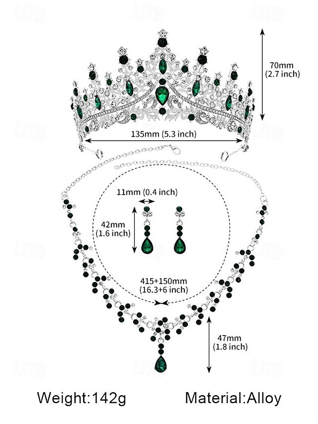 and Sparkling Diamond Set Crown Tiara Necklace – Gold-Plated