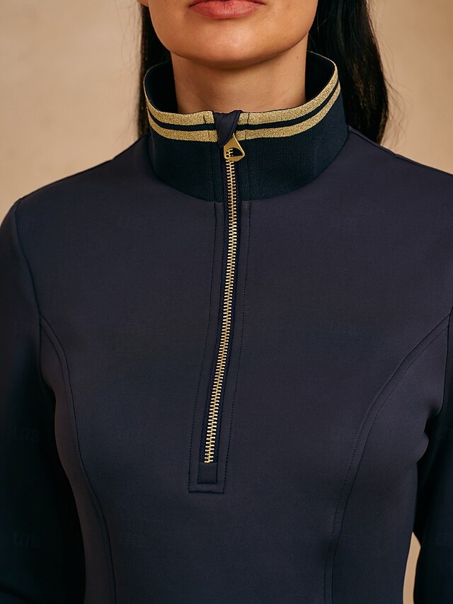 Women's Golf Polo Shirt Navy Blue Long Sleeve Top Ladies