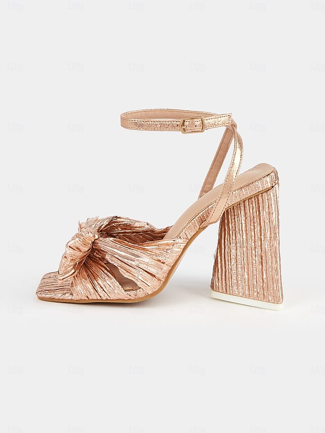 Rose Gold Detail Knot with Sandals Block Heel Textured and