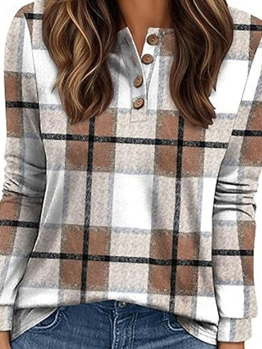 Women's Dressy Tops Buttons Plaid Plain Elegant Vintage