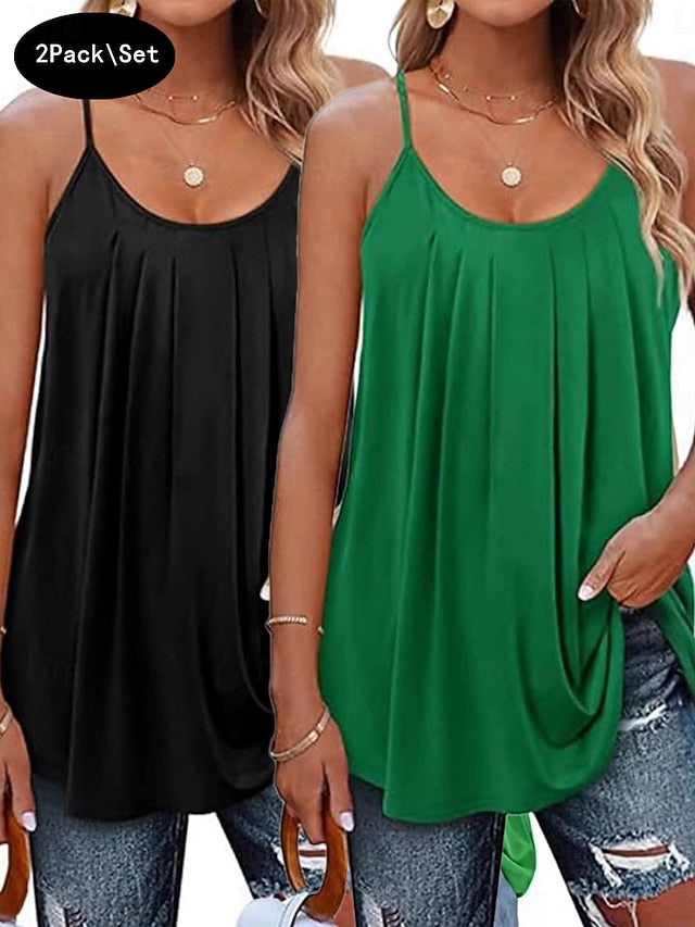 Multi Packs 2pcs Women's Scoop Neck Sleeveless Green+Black