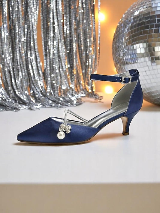 Heels Women's Kitten with Satin and Blue Pearl Dark