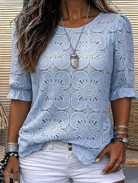 Women's Lace Splicing Top Blouse Lace Patchwork Solid Color