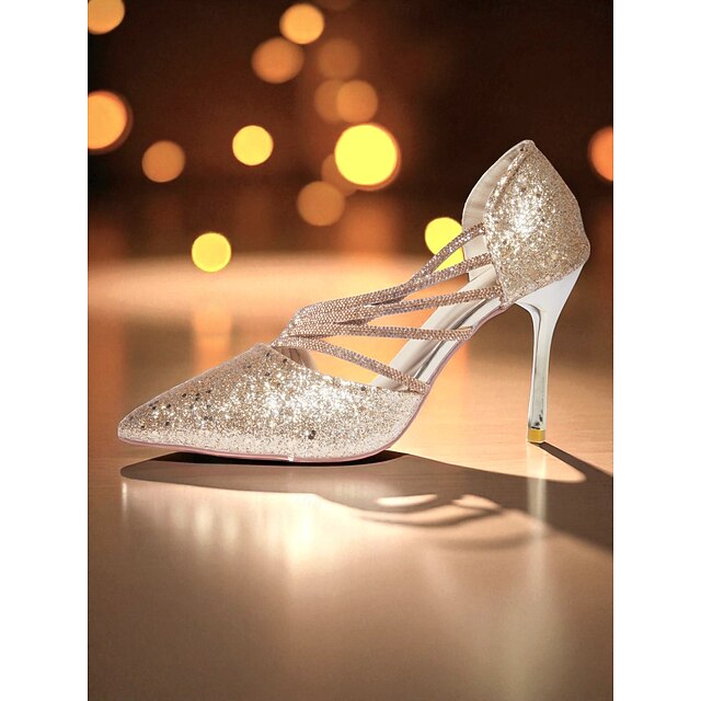 Glitter - Pointed Women's Toe Strappy Gold High Heels
