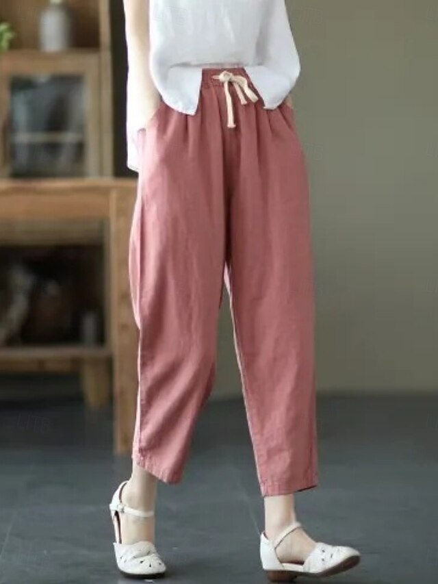 Women's Linen Like Faux Cotton Linen Trousers Summer Pants