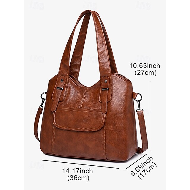 Bag Women's Vintage Dual Faux Tote with Leather Brown