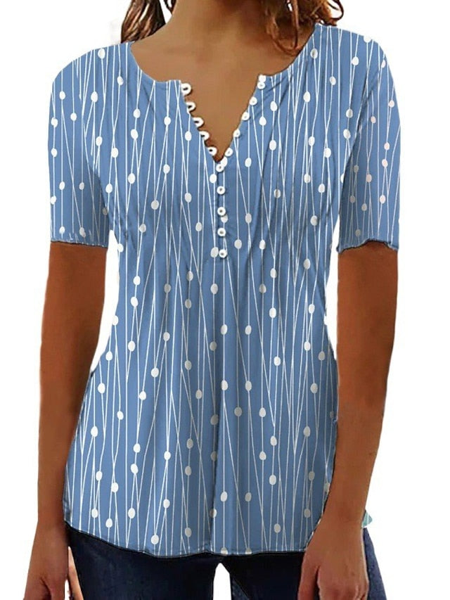Women's T Shirt Henley Blouse Tunic Basic Casual Patchwork