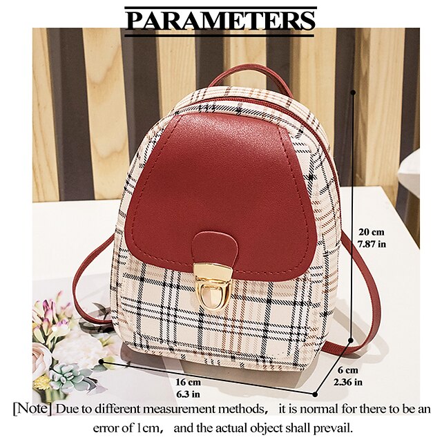 Leather Backpack Mini Buckle – with and Stylish Plaid Flap