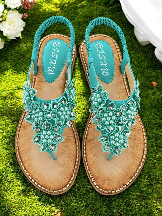 Slip-Ons with Flat Floral Comfortable Beaded Design