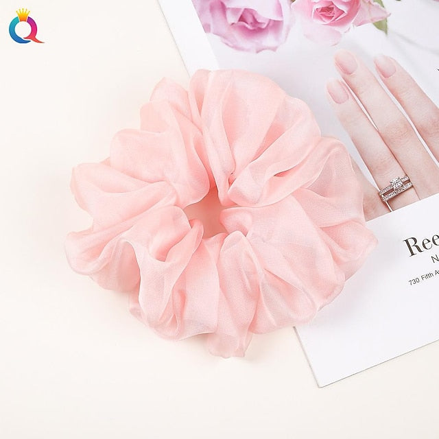 Chiffon Hair Rope Hair Ring Love Heart Printing Satin Fabric
