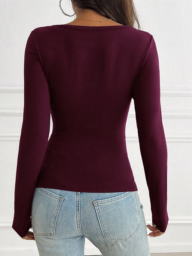 Women's Petite T Shirt Y2K Slim fit top Solid Color Elegant