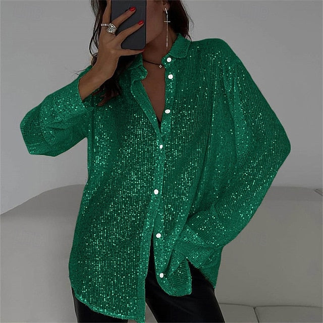 Women's Blouse Dressy Tops Sequin Tops Ruched Sequins