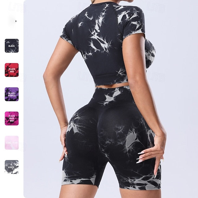 Women's 2 Pieces Workout Sets Shorts and Crop Top Tie Dye