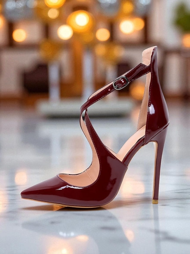Stiletto Strappy Leather Patent Heels Purple Women's -