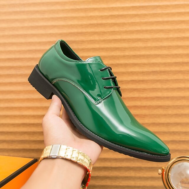 Lace-Up Formal Patent Men Shoes – for Glossy Leather Green