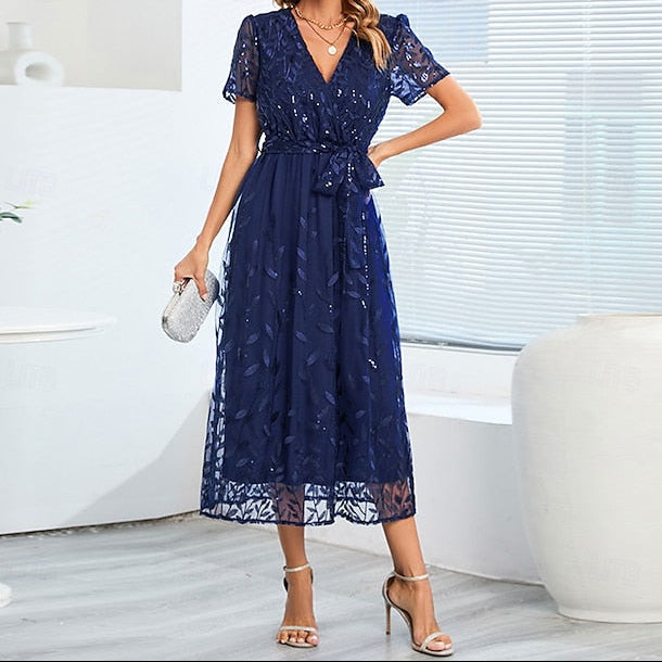 the Dress Sequin V A-Line Elegant Neck Mother of Bride