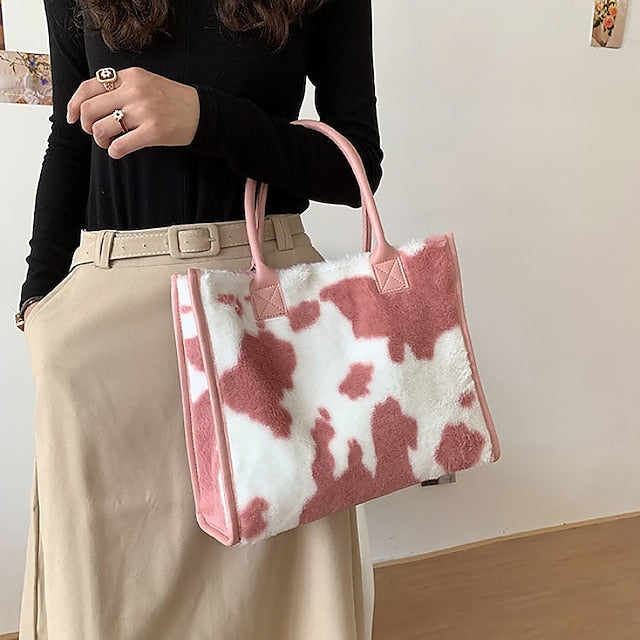 Brown Bag Leather Fur with Women's Print Faux Tote Leopard