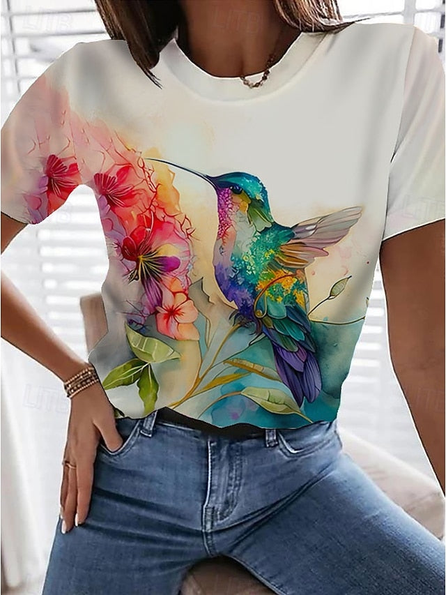 Women's T Shirt Casual Cat Print Short Sleeve Regular Tops