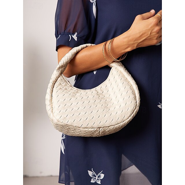 Women's Hobo Ivory Leather – Elegant Round Bag Woven Chic