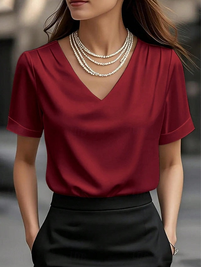 Women's Blouse Solid Color Elegant Stylish Basic Short
