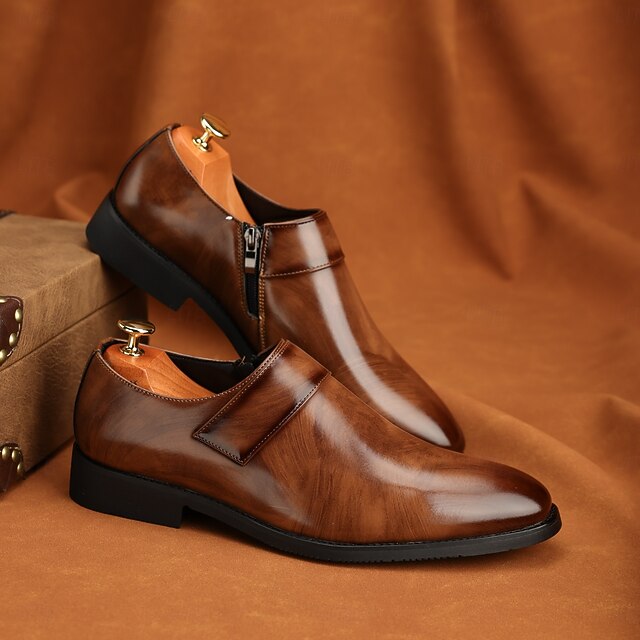 Men's Leather Business Shoes Slip-On Loafers Brown