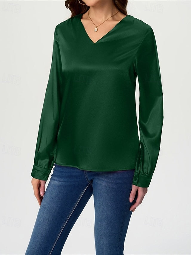 Women's Shirt Elegant Dressy Satin Top Solid Color Stylish