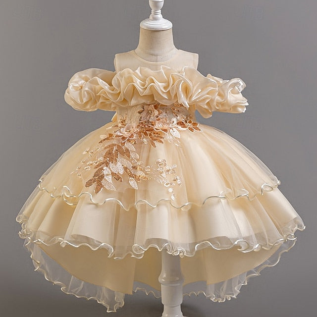 Girls' Short Kids Wedding Flower Dress Party Sleeve Floral